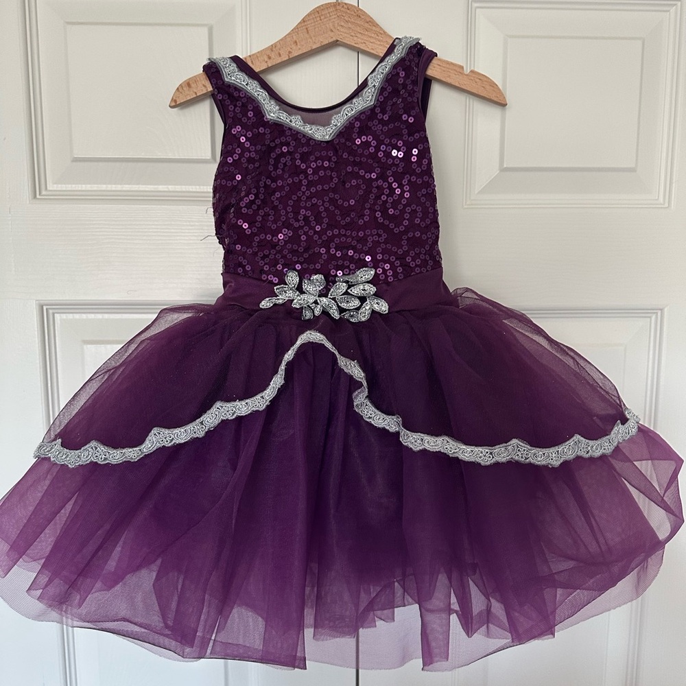 Weissman Purple and Silver Dance Costume with Sequin Bodice